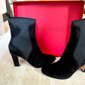 Tamar Mellon size 7 suede and elastic ankle boots. New